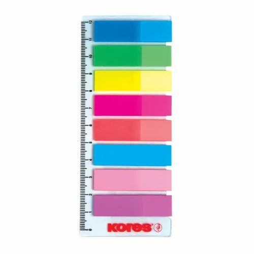 Index Kores, autoadeziv, plastic, 12 x 45 mm, 8 culori x 25 file/culoare